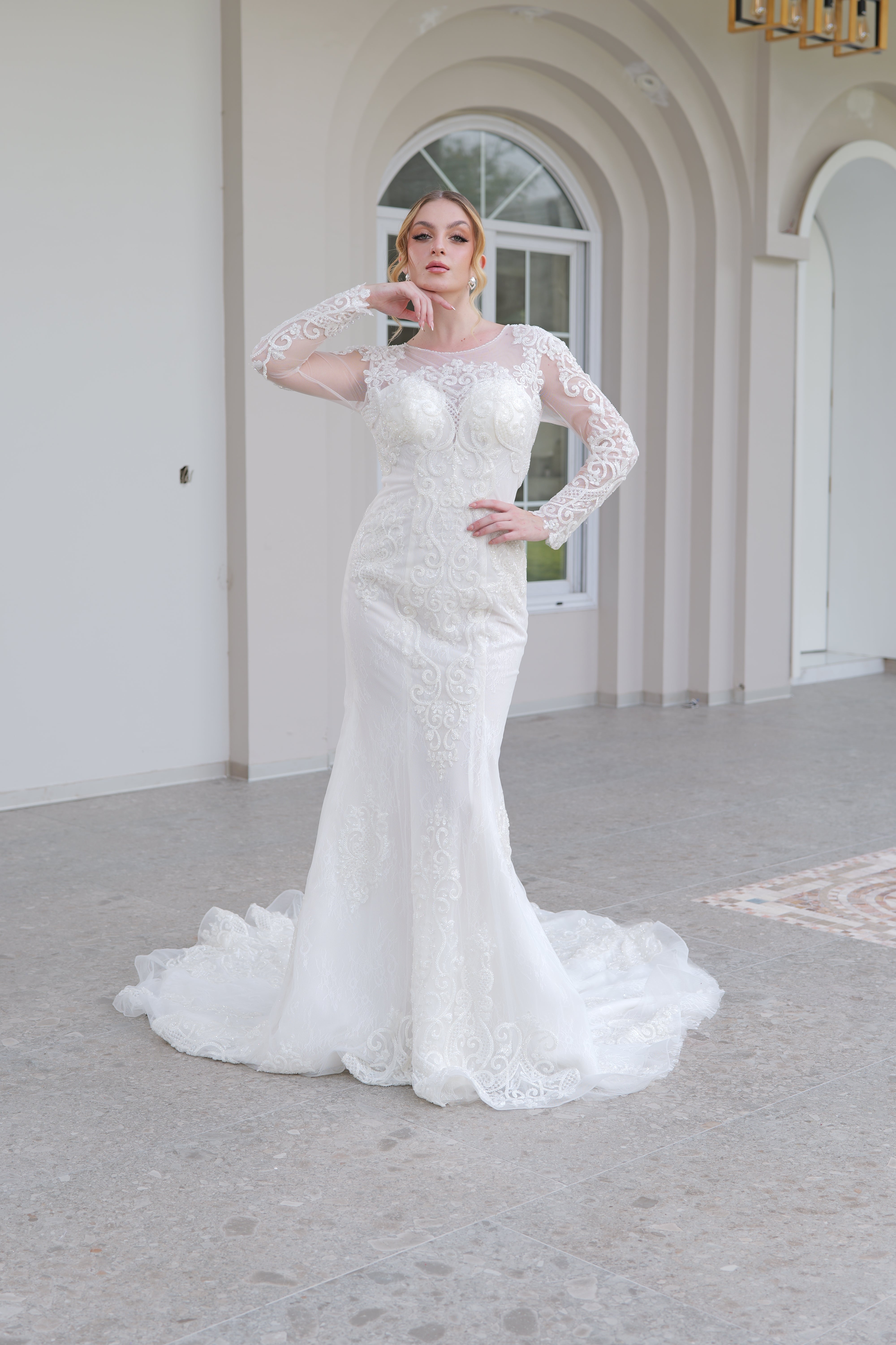 Wedding Dress Vestidos Corte Sirena Manga Larga Long Sleeve