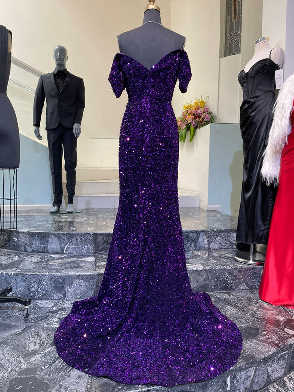 Vestido de fiesta morado de lentejuelas