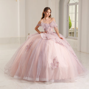 Vestido de quince lila con rosa straple