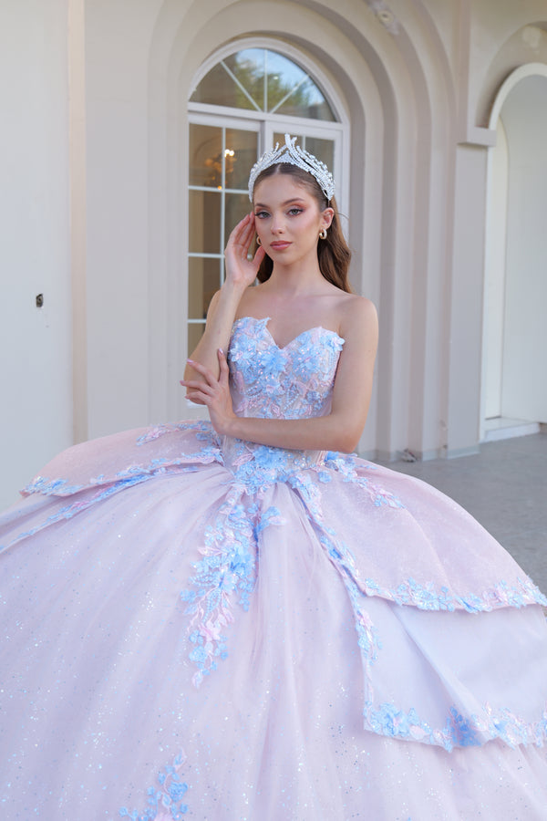 Vestido de quinceañera straple con flores
