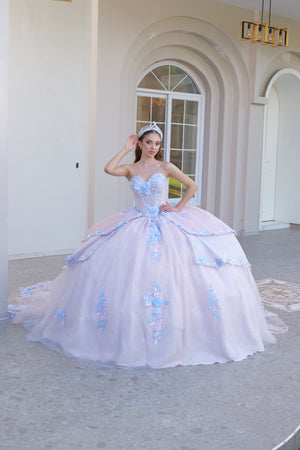 Vestido de quinceañera straple con flores
