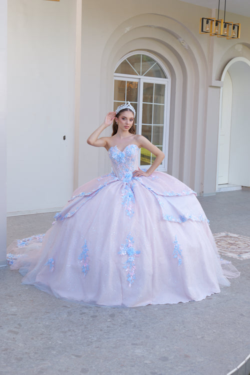 Vestido de quinceañera straple con flores