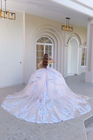 Vestido de quinceañera straple con flores