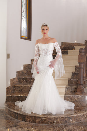 Vestido de novia con mangas campana