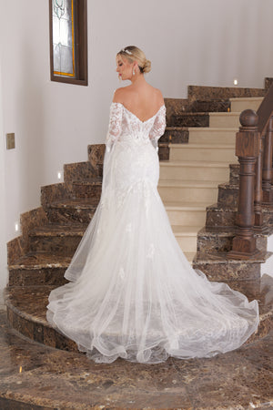 Vestido de novia con mangas campana