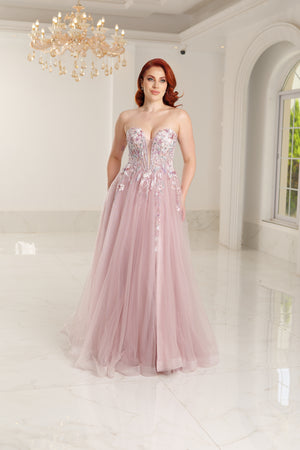 Vestido de fiesta corte A con escote corazón