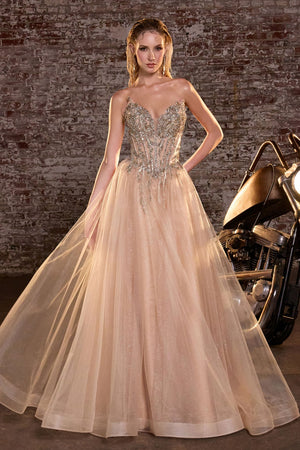 Vestido de fiesta oro corte A