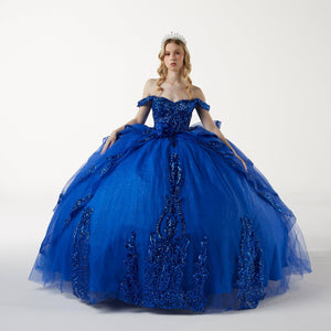 Vestido de quinceañera azul con brillo