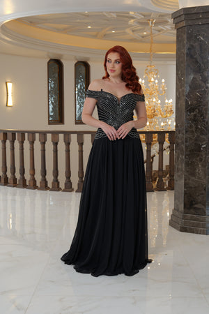 Vestido de fiesta negro con manga campesina