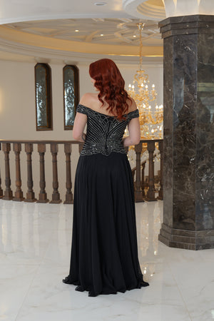 Vestido de fiesta negro con manga campesina